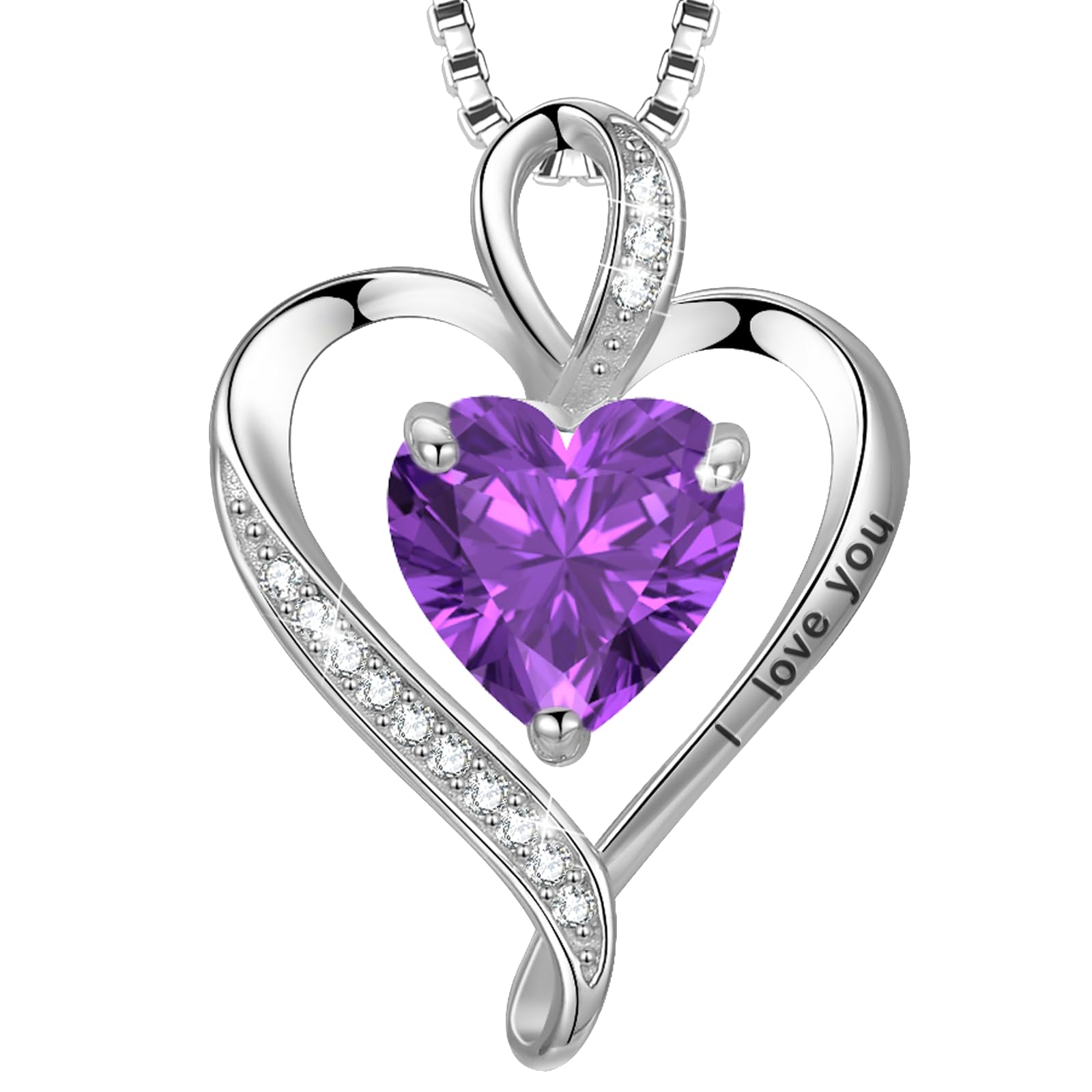 LAVUMO Necklace for Women I Love You Real 925 Sterling Silver/Brass Heart Pendant Rose Gold/Silver/Gold Birthstone Necklace Dainty Love Jewellery Gift for Her Girlfriend Wife Mum Birthday Anniversary