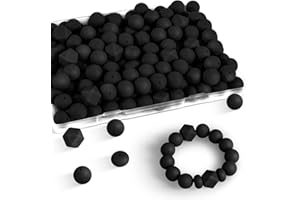 AOUGHTHEE 90Pcs Silicone Beads, 15mm Silicone Beads for Keychain Making, Silicone Focal Beads for Pens, Three Shapes Silicone Beads Bulk for Bracelet (Black)