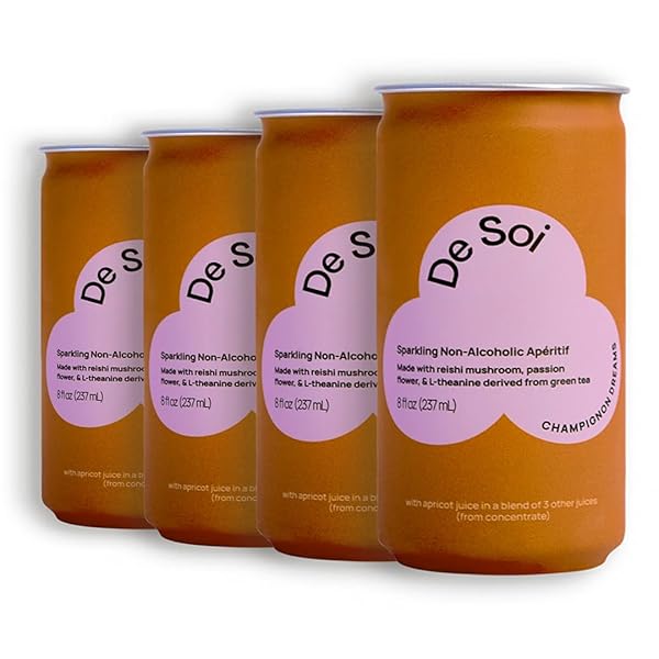 DE SOI CHAMPIGNON DREAMS BY KATY PERRY – SPARKLING BEVERAGES, NATURAL BOTANICALS, ADAPTOGEN DRINK, REISHI MUSHROOM, VEGAN, GLUTEN-FREE, READY TO DRINK 4-PACK CANS (8 FL OZ)