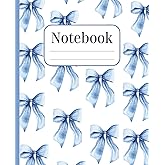 Composition Notebook: Watercolor Blue Bow Coquette Print | Wide Ruled, 7.5 x 9.25, 120 Pages, For Kids, Teens, and Adults