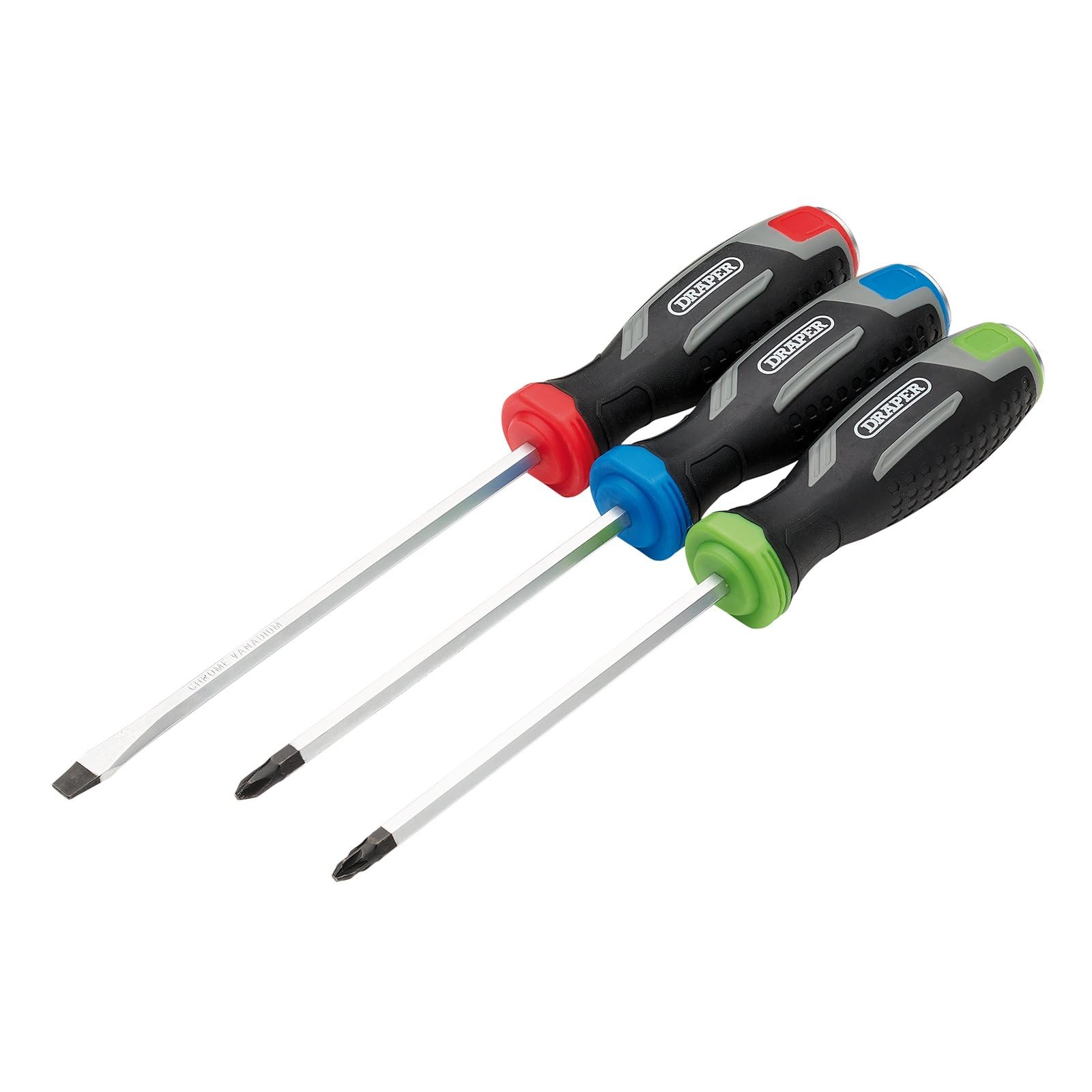 Draper 3pc Pound Thru Soft Grip Screwdriver Set - 13486 - Magnetic Tip, CRV Blade