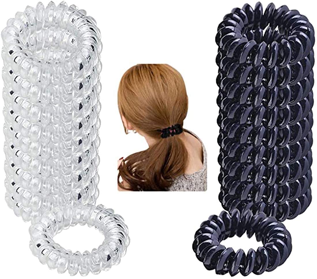 Excefore 20 Pcs Spiral Hair Ties Small Plastic Hair Coil Bands Spiral Ponytail Holders Phone Cord Traceless Hair Ring Bands Hair Accessories for Women Girls and All Hair Types