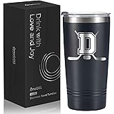 Onebttl Ice Hockey Player Gift with Initial for Boy & Men, Hockey Initial Tumbler 20 oz with Lid & Straw, Gift for Hockey Lover Sports Travel Coffee Mug - D