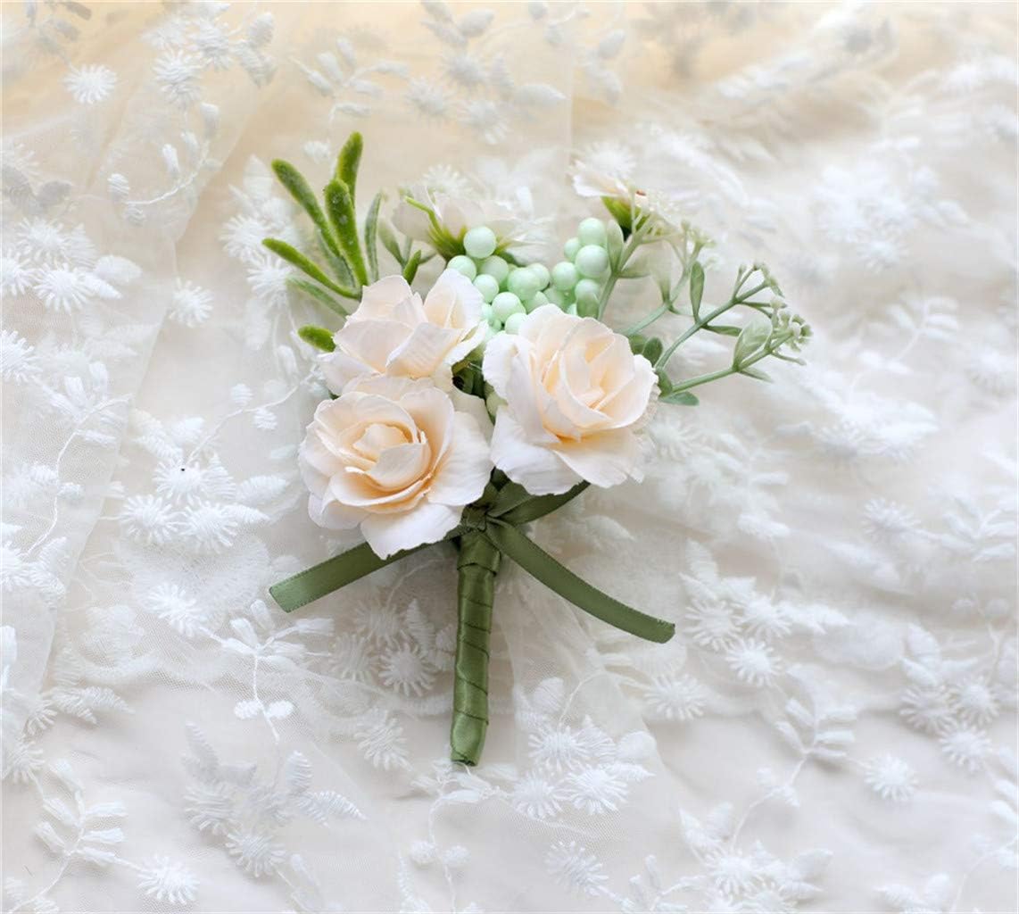 Flonding Boutonniere Buttonholes Bridegroom Groom Groomsman Men's Boutonnieres Best Man Boutineer with Pin for Wedding Prom Homecoming Decoration (Ivory, Pack of 1)