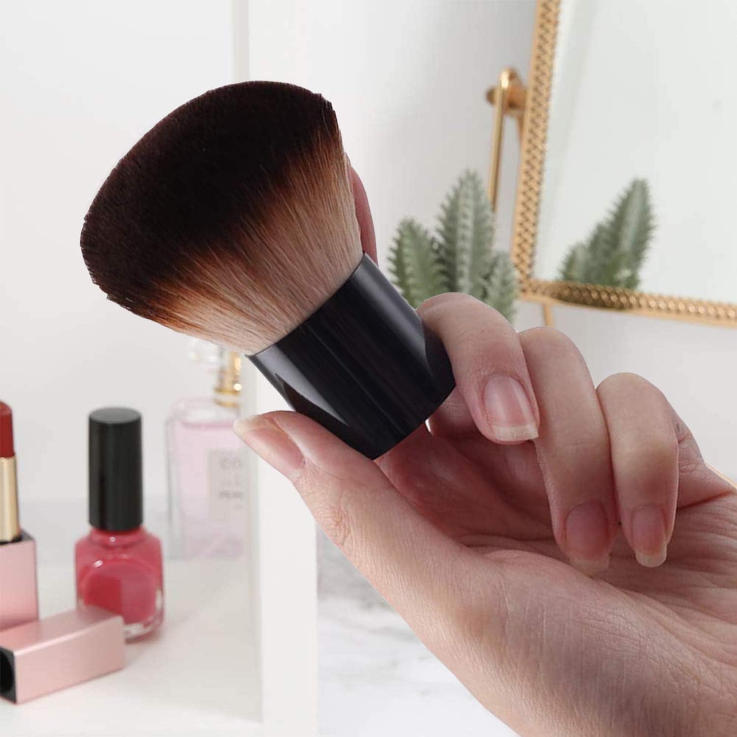 Kabuki Face Brush Professional Mushroom Shaped Soft Foundation and Powder Makeup Brush with Black Travel Bag for Mineral Blending Blush Buffing or Nail Arts Dust Clean - Image 4