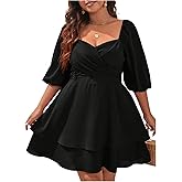 BEAUDRM Women's Plus Size Wrap Mini Dress Ruffle Tiered Layer A Line Cocktail Flowy Dress