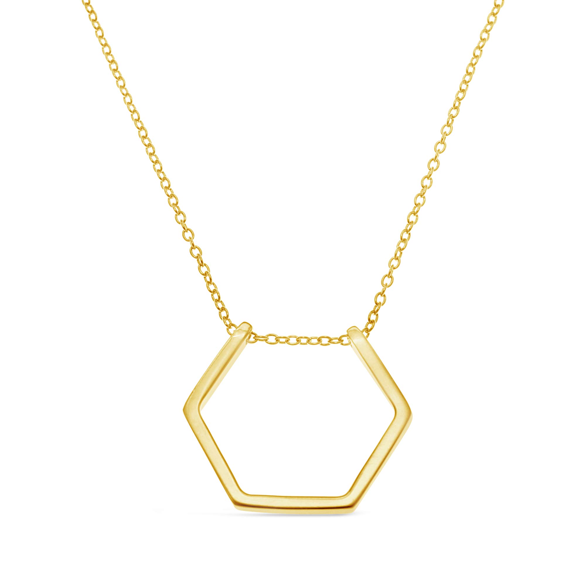 Alexander Castle Gold plated sterling silver hexagon necklace with adjustable chain and jewellery gift box