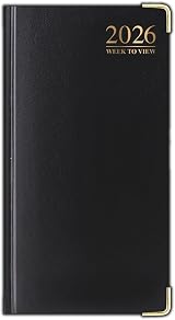 PaulStore 2026 Diary Slim Line Week to View with Metal Edge Black