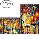 Standie 2 Pack DIY Diamond Painting Set 5D Full Drill Embroidery Rhinestone Painting Kit 5D Decorating Wall Stickers for Living Room (50 x 42cm Rainy Night & 40 x 30cm Walking in The Rainy Night)
