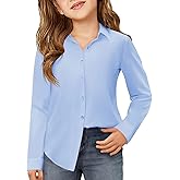 Haloumoning Girls Button Down Shirts Kids Long Sleeve Dress Shirts School Uniform Blouse 5-14 Years