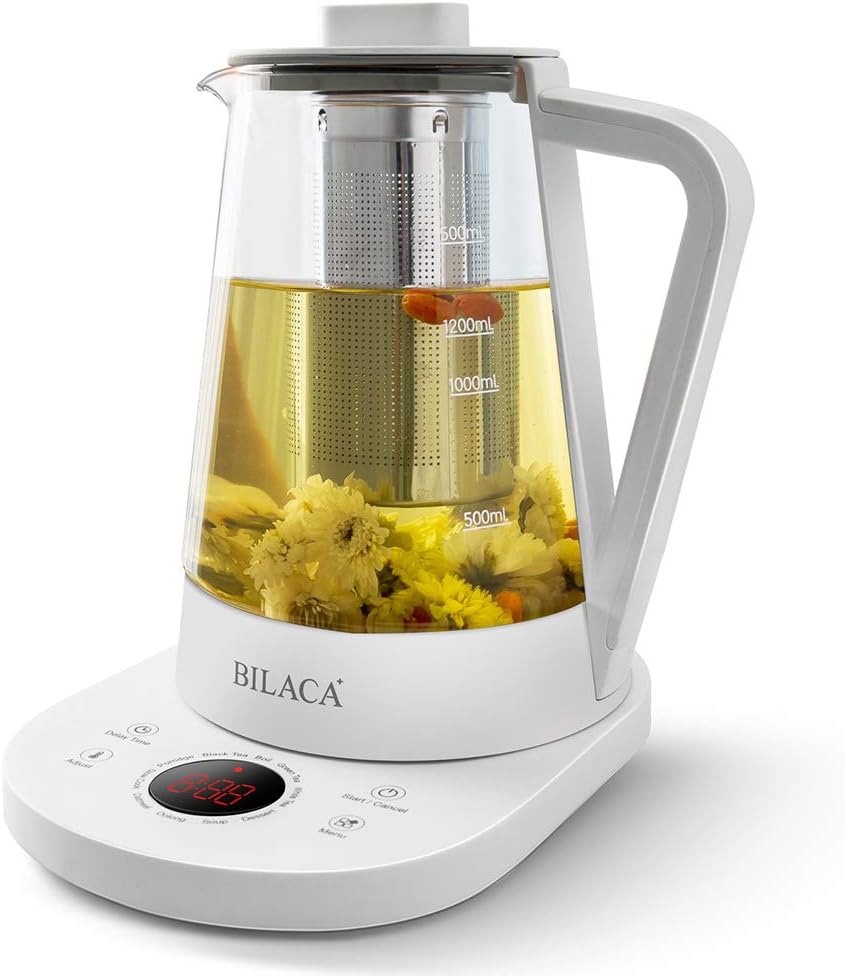 Smart Electric Tea Kettle 1.5 Liter Glass Tea Maker Slow Cook With Presets Temperature Panel Base Kitchen Health Pot for Tea Coffee Soup Dessert