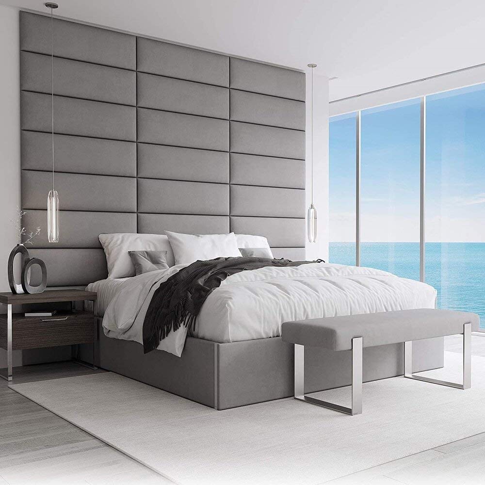 VANT Upholstered Accent Wall Panels - Packs of 4 - Easy to Install - Twin-King Size Headboard (91cm Wide, Suede Charcoal Grey)
