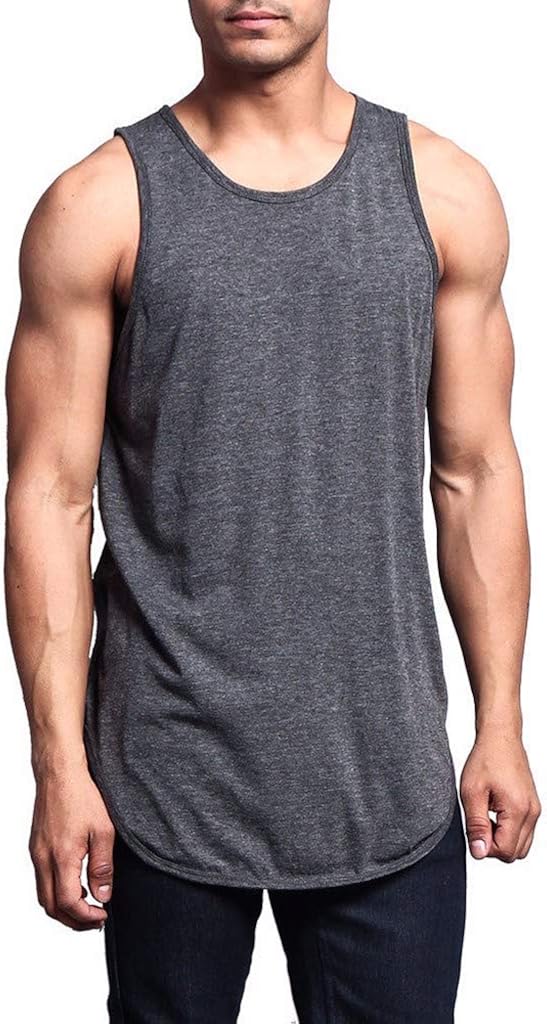 Coersd Men Sleeveless Shirts Casual Basic Solid Long Length