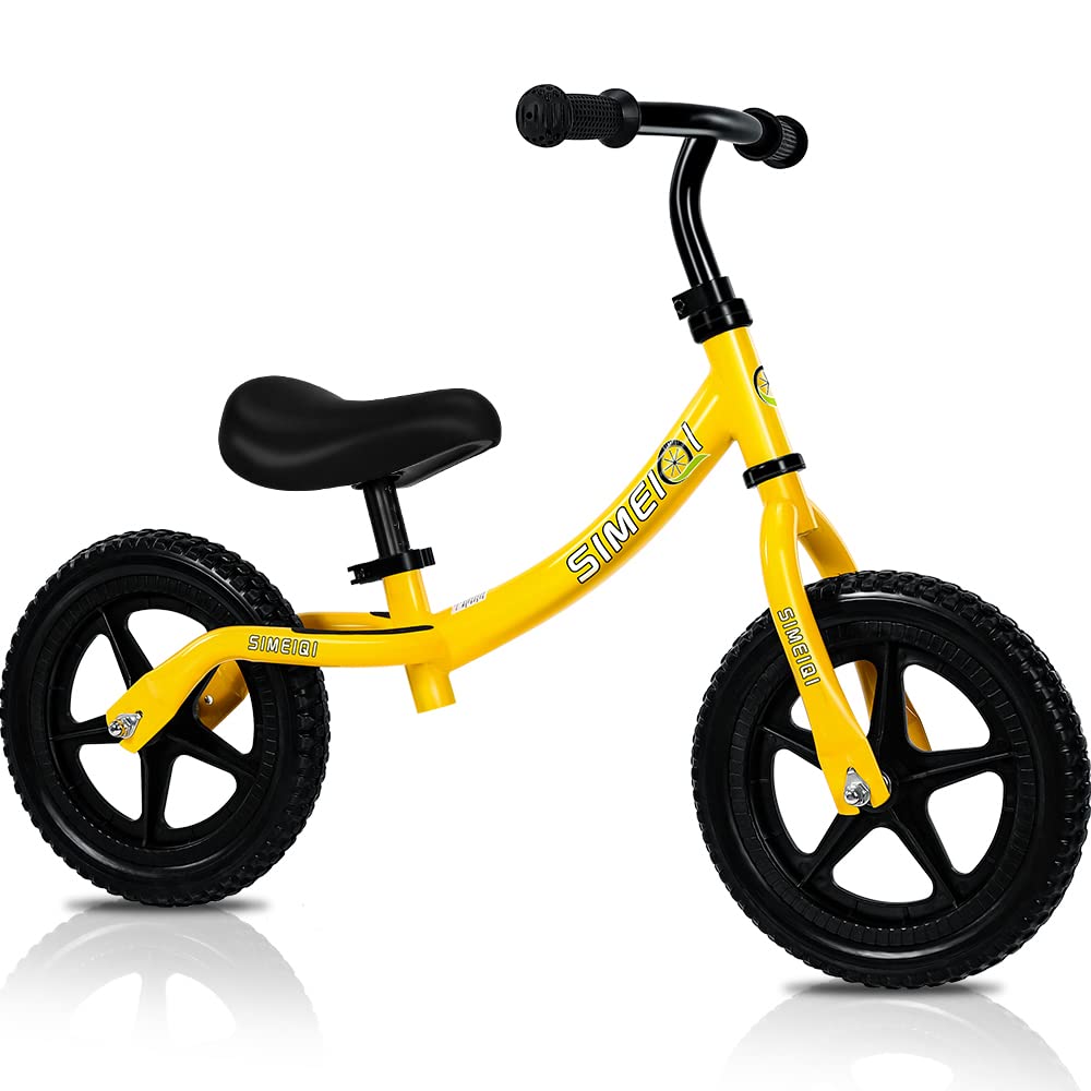 SIMEIQI 12 Inch Balance Bike for 2 3 4 5 Years Old Boys Girls Walking Training Bicycle No Pedal Adjustable Seat and Handlebar (Yellow)
