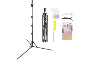 LNASI Mannequin Head Stand, Upgrade Foldable Wig Stand Tripod for Cosmetology Hairdressing Training, Metal Adjustable Wig Head Stand with Wig Caps, T-Pins, Comb, Hair Clips