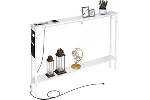 SAUCE ZHAN Sofa Table with Outlet and 20W USB C Port, 47" Console Table Behind Couch Table with Steel Frame, Narrow Entryway Table for Sofa, Living Room, Foyer, Hallway, Entry, White