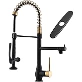 GIMILI Black and Gold Kitchen Faucet with Pull Down Sprayer Single Handle High Pressure Kitchen Sink Faucet Commercial Double-Headed Stainless Steel Kitchen Faucets