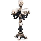 QLFJ-FurDec Skull Candle Holder for Halloween Decoration, Resin Gothic Skeleton Head Candlestick for Pillar Candle, Retro Spooky Desktop Tealight Cup for Christmas Home Office Party