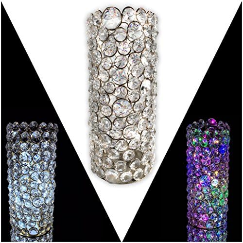 Esca di Luce Grandioso 9" Silver Décor Genuine Crystal Candle Holders for Pillar, Votive, Tea Light, Set or Wedding Centerpiece - Tall/Large
