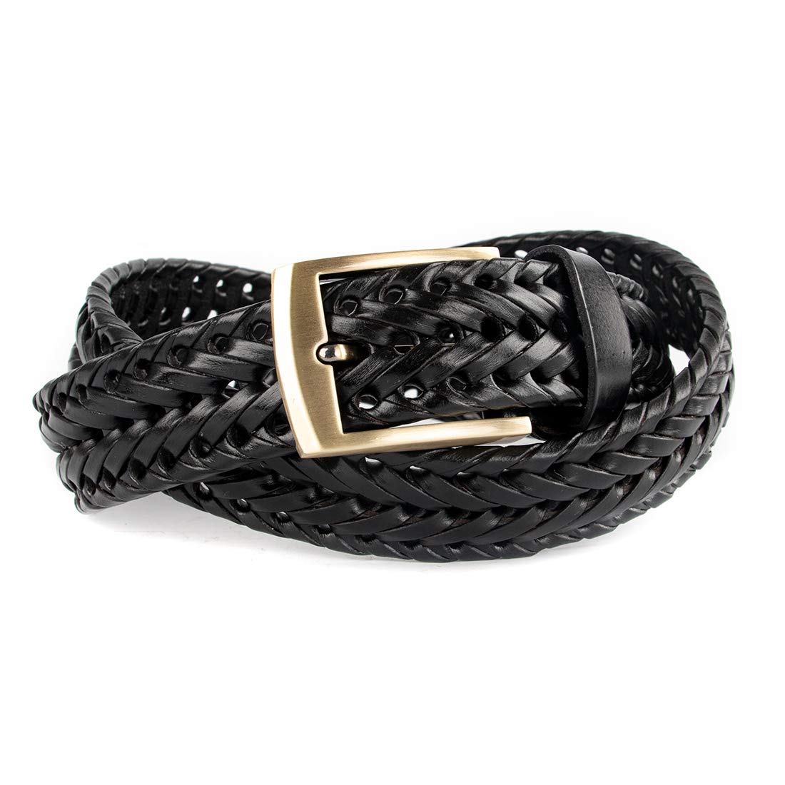 ECHAIN Men Braided Woven Genuine Leather Belt Black Belts