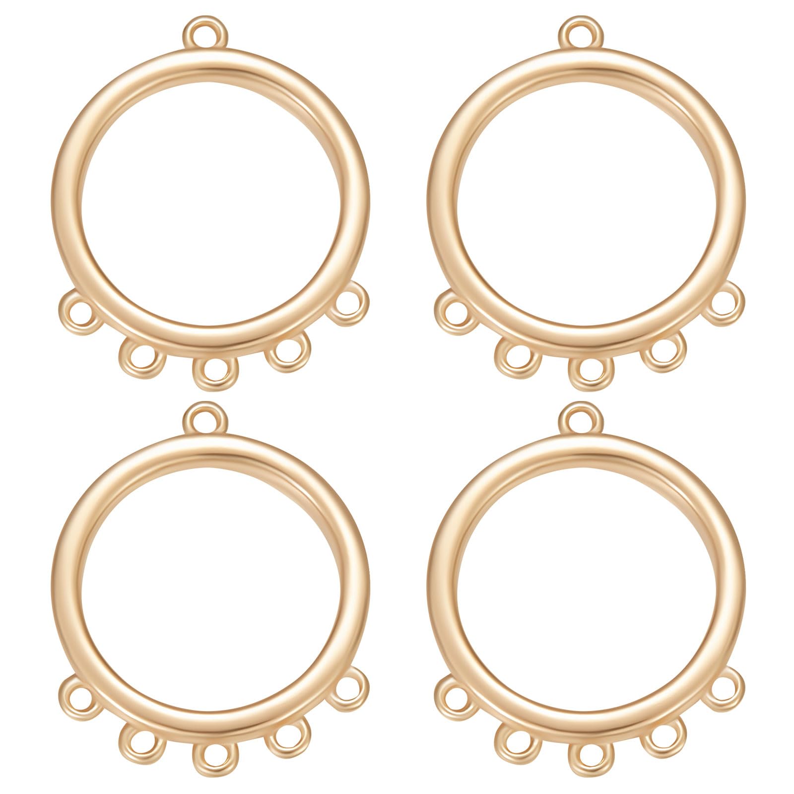 Beebeecraft 1 Box 16Pcs Chandelier Connector Charms 18K Gold Plated Round Circle Connectors Hollow Pendant Findings with 4 Loops for DIY Jewellery Gift Bracelets Necklaces Making