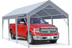 PEAKTOP OUTDOOR 10x20 ft Upgraded Heavy Duty Carport Car Canopy Portable Garage Tent Boat Shelter with Reinforced Triangular Beams, Gray