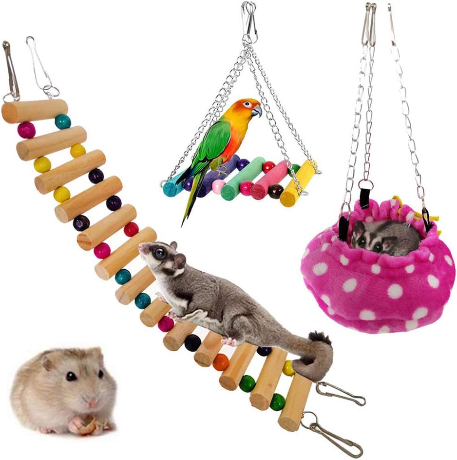litymitzromq Pet Bed, 3Pcs/Set Pet House Hanging Bed Stairs Swing Toys for Sugar Glider Hamster Rat Washable Warming Soft Pet House Sofa Cushion