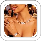 Aukmla Gold Jewelry Set Rhinestone Necklace Earrings Bracelet Ring Sets Prom Costume Jewelry for Women