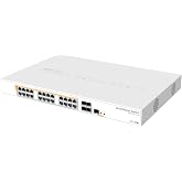 Mikrotik CRS328-24P-4S+RM 24 port Gigabit Ethernet router/switch with four 10Gbps SFP+ ports in 1U rackmount case, Dual Boot and PoE output, 500W