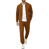 UOUA Men's Tracksuit 2 Piece Sets Casual Sweatsuit with Full Zip Athletic Jogging Suits Waffle Plaid Jacquard Outfits