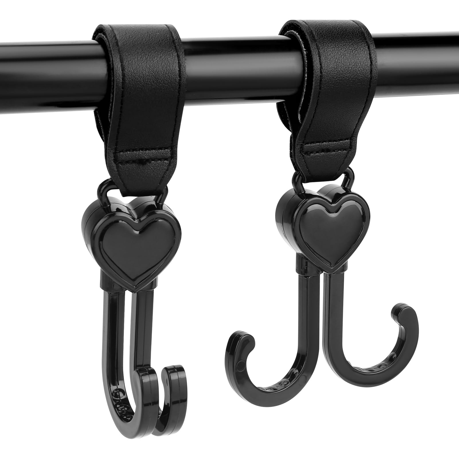 Pram Hooks, Pack of 2 Universal Pram Hooks, 360° Rotatable Pram Hook, Heart Shape Hook, Pram for Changing Bag for Wheelchairs, Pushchairs, Shopping Trolleys, Bikes