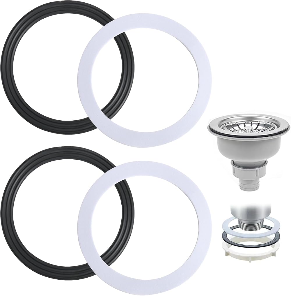 Fuitke 4Pcs Sink Plug Rubber Seal 110mm O Rings Strainer Gasket Black White