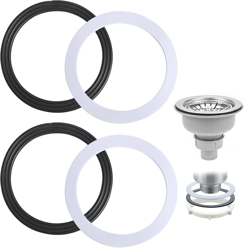 Fuitke 4Pcs Sink Plug Rubber Seal 110mm O Rings Strainer Gasket Black White