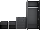 AFN Home Delvito 4 Piece Bedroom Set - Wardrobe, Chest & Cabinet - Black view 3