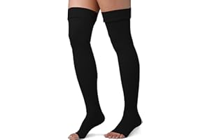 Unisex Thigh High Compression Socks – Circulation Support Stockings with Graduated Pressure, 20-30 mmHg – Open Toe, Thigh High Compression Stockings – Compression Leggings by Lemon Hero, XXL, Black