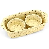 Krokori Ceramic Bakeware Set of 3, Yellow | Bread Pan and 2 Individual 6 Oz Ramekins, Oven-Safe, Microwave &amp; Dishwasher Safe for Baking, Sourdough &amp; Cake Bread