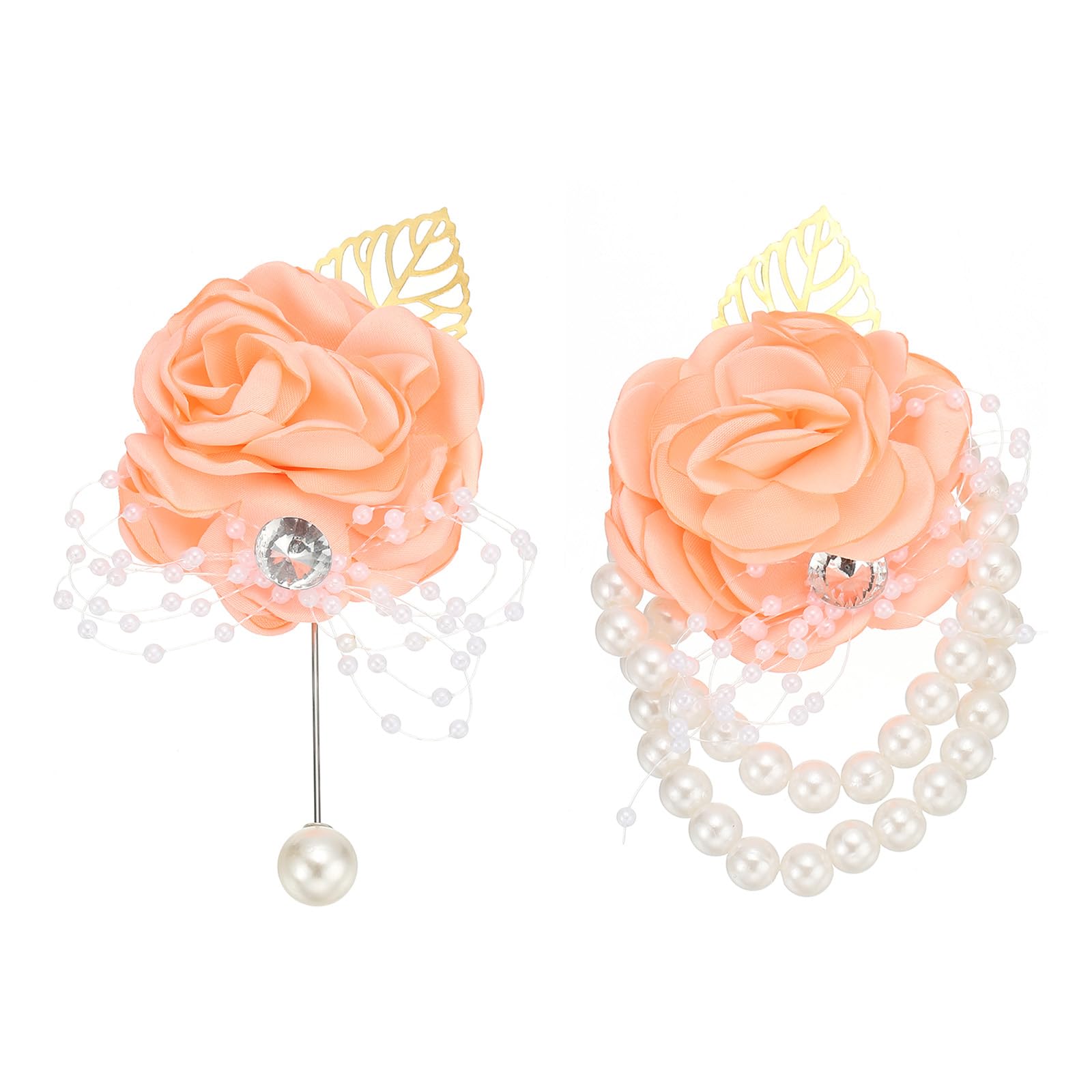 PATIKIL Rose Bridesmaid Wrist Flower Corsage, Artificial Rose Flower Wrist Corsage Boutonnieres Bride Wrist Corsage for Wedding Party Ceremony, Orange