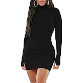 Yajedo Women Long Sleeve Mock Neck Mini Dress 2025 Bodycon Ribbed Slim Fit Pencil Cocktail Club Night Dresses