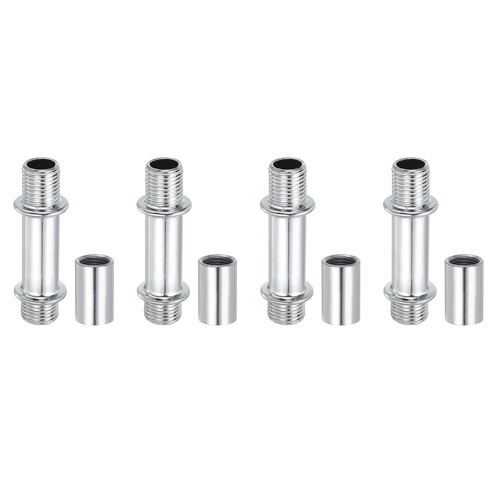 PATIKIL Straight Pipe Lamp Stems Rod Kit, 4Set M10 Carbon Steel 40mm(1.57") Long Double End Thread Rod with Coupling Nuts Sleeve Connector for Table Lamps Chandeliers, Silver Tone