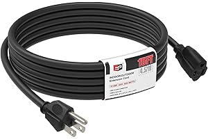 EP 15 Ft Outdoor Extension Cord - 16/3 SJTW Black Electrical Cable with 3 Prong Grounded Plug