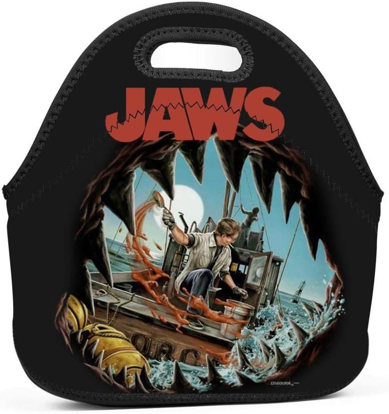 Oyangqu Neoprene Lunch Bag - Removable Shoulder Strap-Large Size Reusable Lunch Handbag, Shark Jaws Tote Waterproof Outdoor Travel Picnic Carry Case Lunchbox with Zipper for Womens Mens Boys Girls