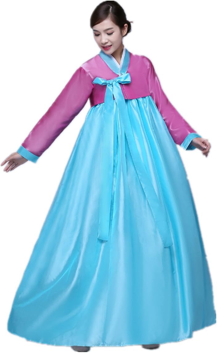 XINFU Korean Traditional Women's Hanbok Set Long Sleeve Colorful Dress Cosplay Costume