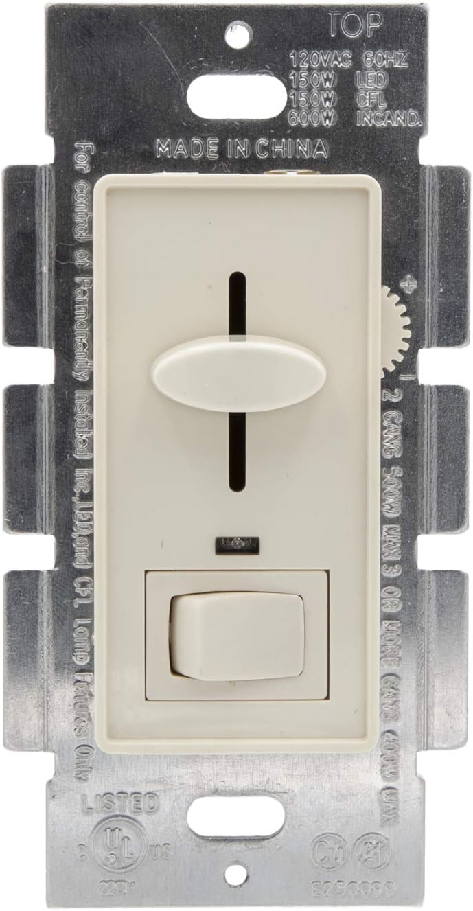 Maxxima 3-Way/Single Pole Dimmer Electrical Light Switch With Blue Indicator Light 600 Watt max, LED Compatible, Wall Plate Included (2 Pack) - - 