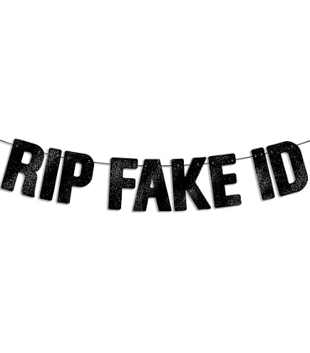 RIP Fake ID Banner – Lustige Party-Deko Zum 21. Geburtstag, 9 Glitzerwörter, 3 M Band