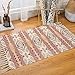 Bohemian Cotton Area Rug 2' x 4.3', KIMODE Woven Fringe Throw Rugs Print Tassel Geometric Welcome Door Mat Machine Washable Indoor outdoor Floor Runner Rug for Porch Kitchen Bathroom Living Room