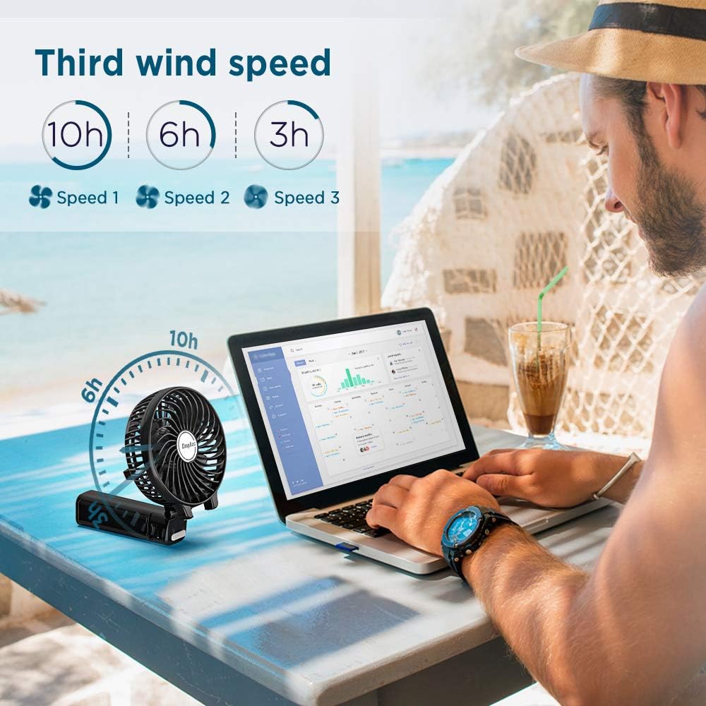 Mini Handheld Fan, EasyAcc Personal Cooling Fan with 2600mAh USB Rechargeable Battery 3-15 Working Hours Battery Fan Folding USB Desk Fan Small Portable Table Fan for Travel Office Room Household: Computers & Accessories