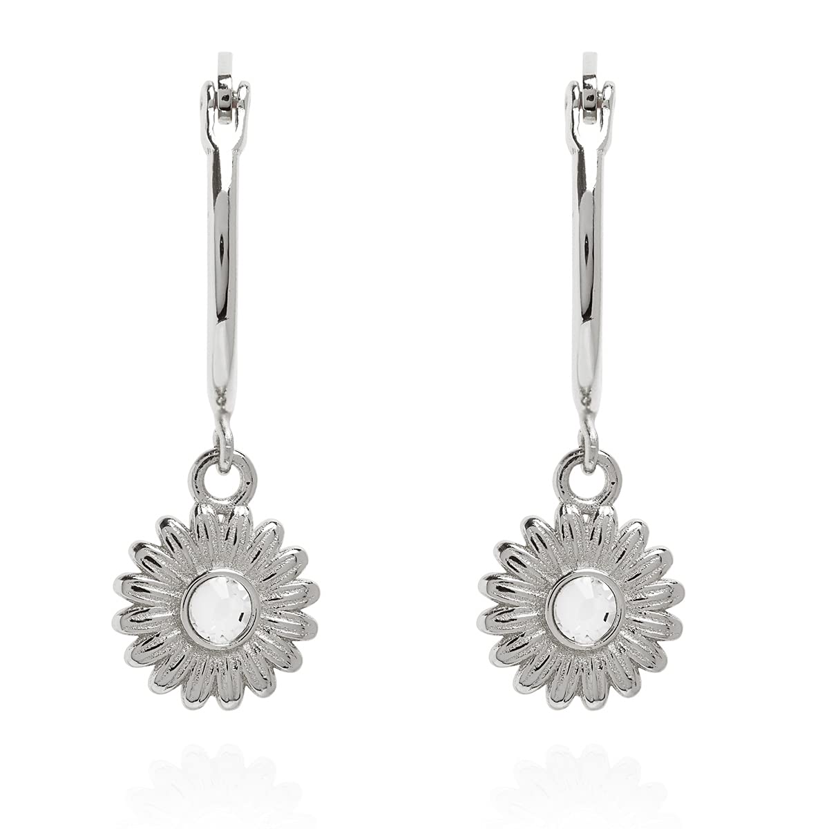 Annie Oak Womens 925 Silver Daisy Charm Hoop Earrings