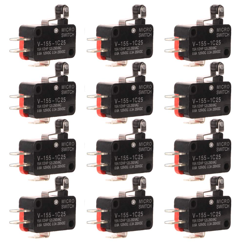 Gebildet 12Pcs V-155-1C25 Micro Limit Switch, Hinge Roller Momentary Cherry Push Button SPDT Snap Action Perfect, Appliance and Electronic Equipment