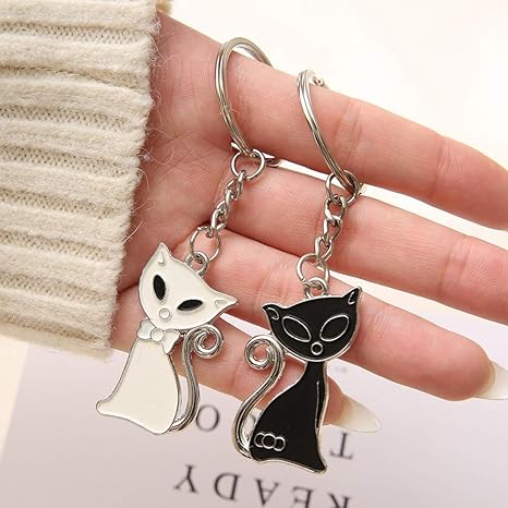 Li Ly Premium Qualité 2 Pcs Belle Porte Clés Chat Noir Blanc