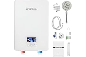 Electric Tankless Water Heater 6000W 220V Instant Hot Water Heater with Handheld Shower Head and Hose Set, LED Touch Screen S